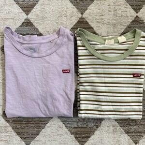 Levi's Women's Shirts Size Small, Purple, Green & Brown Striped, Short Sleeve,